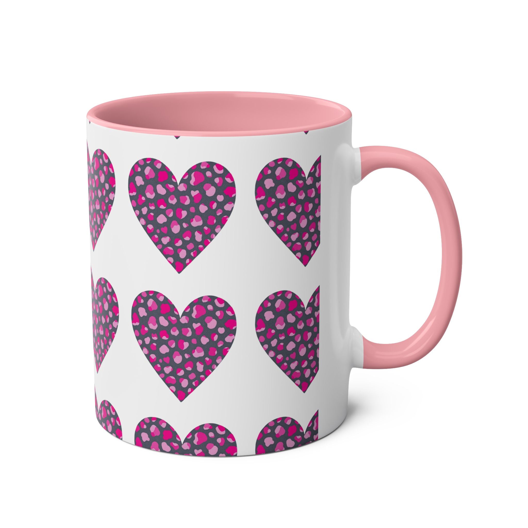 Pink Leopard Hearts Two-Tone Coffee Mug - 11oz - Perfect for Valentine's Day and Gift Giving
