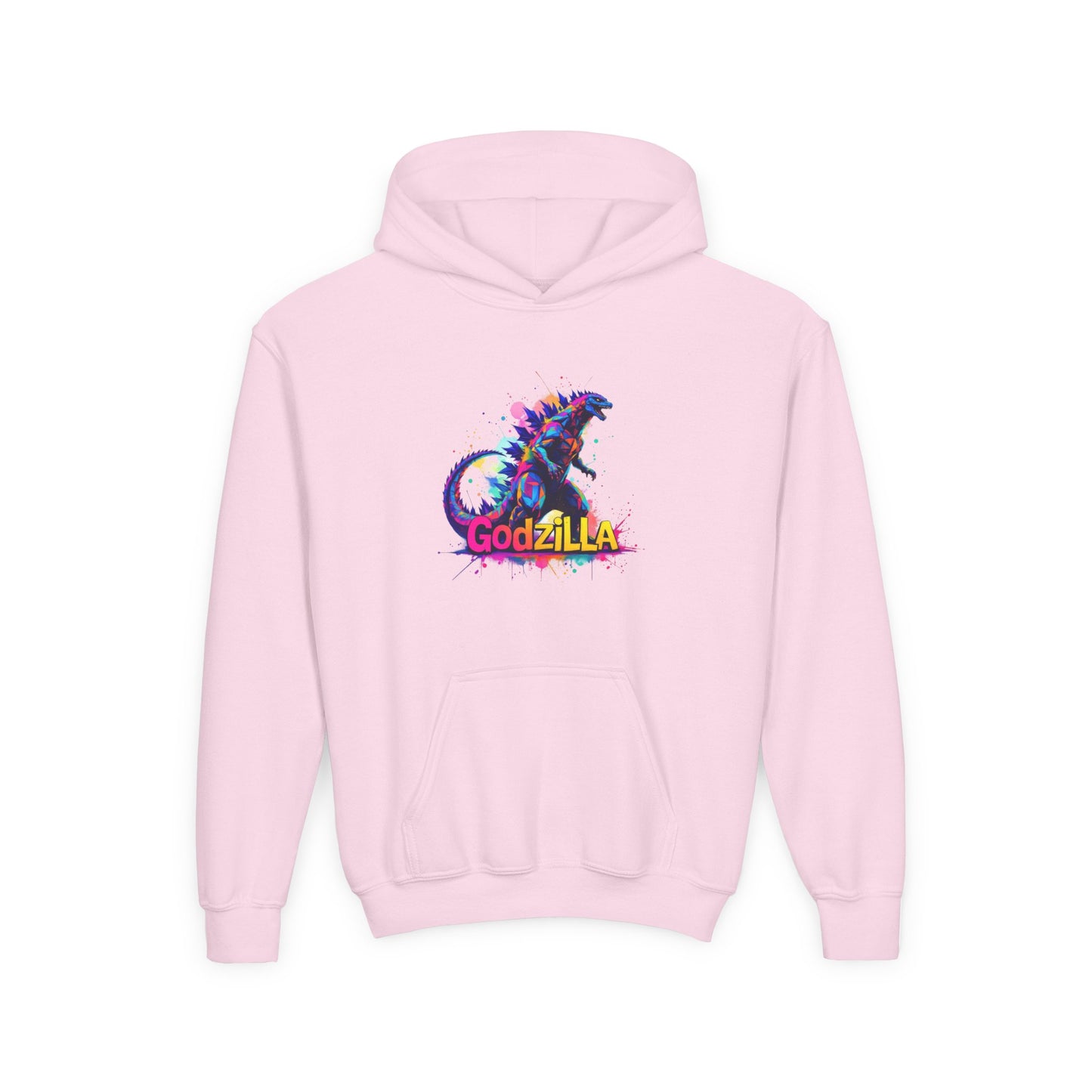 Godzilla Youth Heavy Blend Hooded Sweatshirt - Colorful Monster Design for Fans