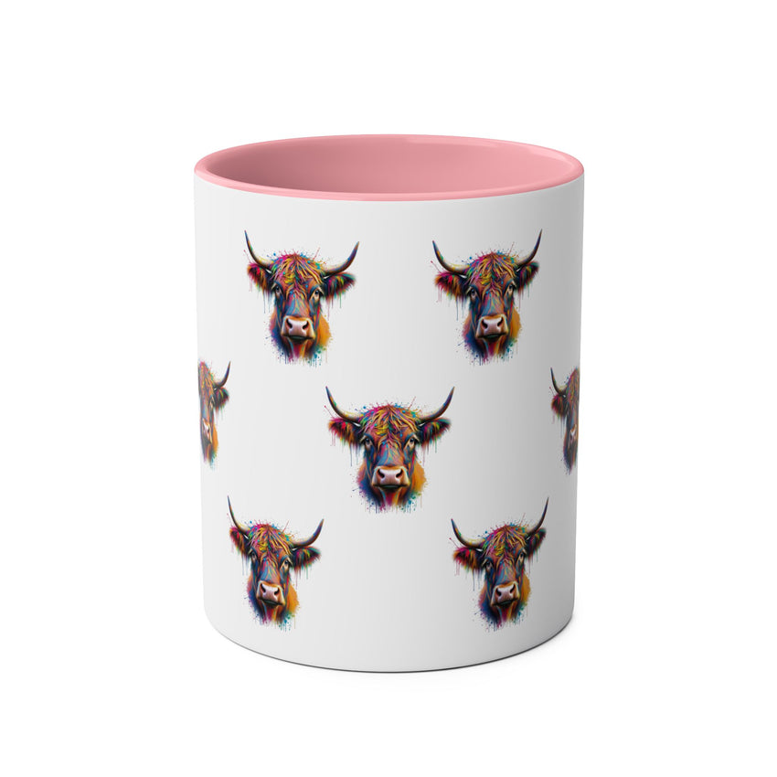 Vibrant Highland Cow Coffee Mug - Colorful Two-Tone 11oz Drinkware