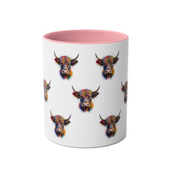 Vibrant Highland Cow Coffee Mug - Colorful Two-Tone 11oz Drinkware