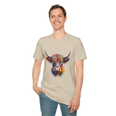 Highland Cow Graphic T-Shirt, Fun Farm Animal Tee, Cute Gift for Cow Lovers, Unisex Softstyle Shirt for Casual Wear