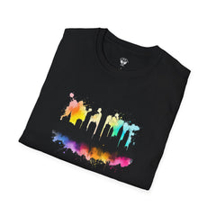 Colorful Skyline Unisex Softstyle T-Shirt | Urban Vibe Shirt | Gift for City Lovers | Summer Fashion | Streetwear