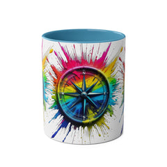 Vibrant Compass Two-Tone Coffee Mug | Colorful Gradient Design for Adventurers