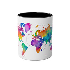 Colorful Map Two-Tone Coffee Mug - 11oz Travel Lovers Gift