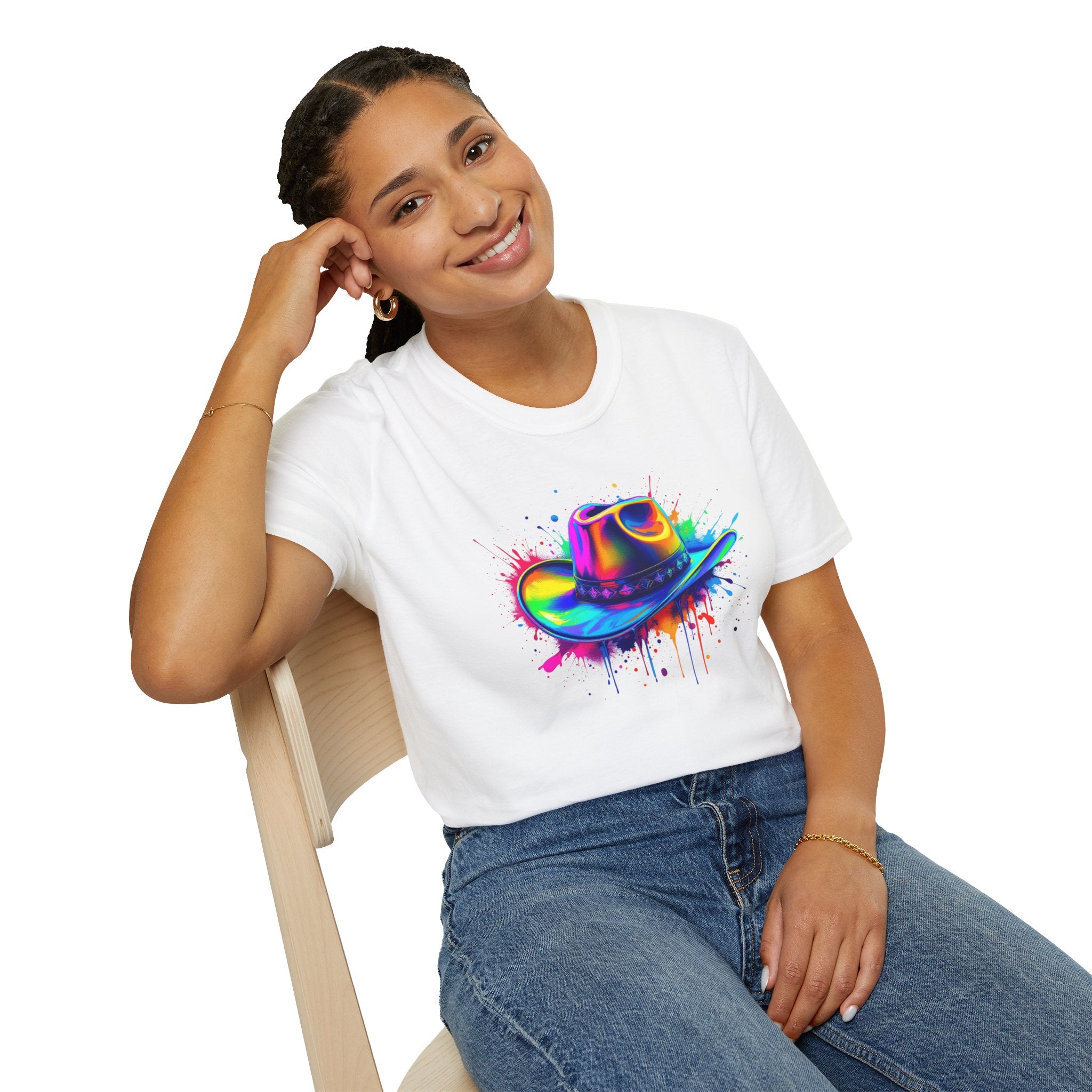 Colourful Cowboy Hat Unisex T-Shirt, Fun Graphic Tee, Festival Wear, Summer Celebration Shirt, LGBTQ Pride Apparel, Gift for Friends