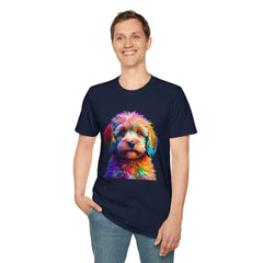 Colorful Puppy Art T-Shirt, Animal Lover Gift, Pet Owner Apparel, Fun Fashion for Dog Lovers, Unique Graphic Tee
