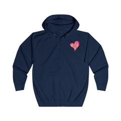 Vibrant Heart Print Hoodie, Unisex Zip-up Hoodie, Casual Wear, Gift for Her, Love Themed Apparel, Cozy Hooded Sweatshirt