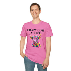 Colorful Cow Alert T-Shirt, Funny Cow Tee, Animal Lover Gift, Quirky Casual Wear, Farm Animal Shirt, Unique Graphic Tee
