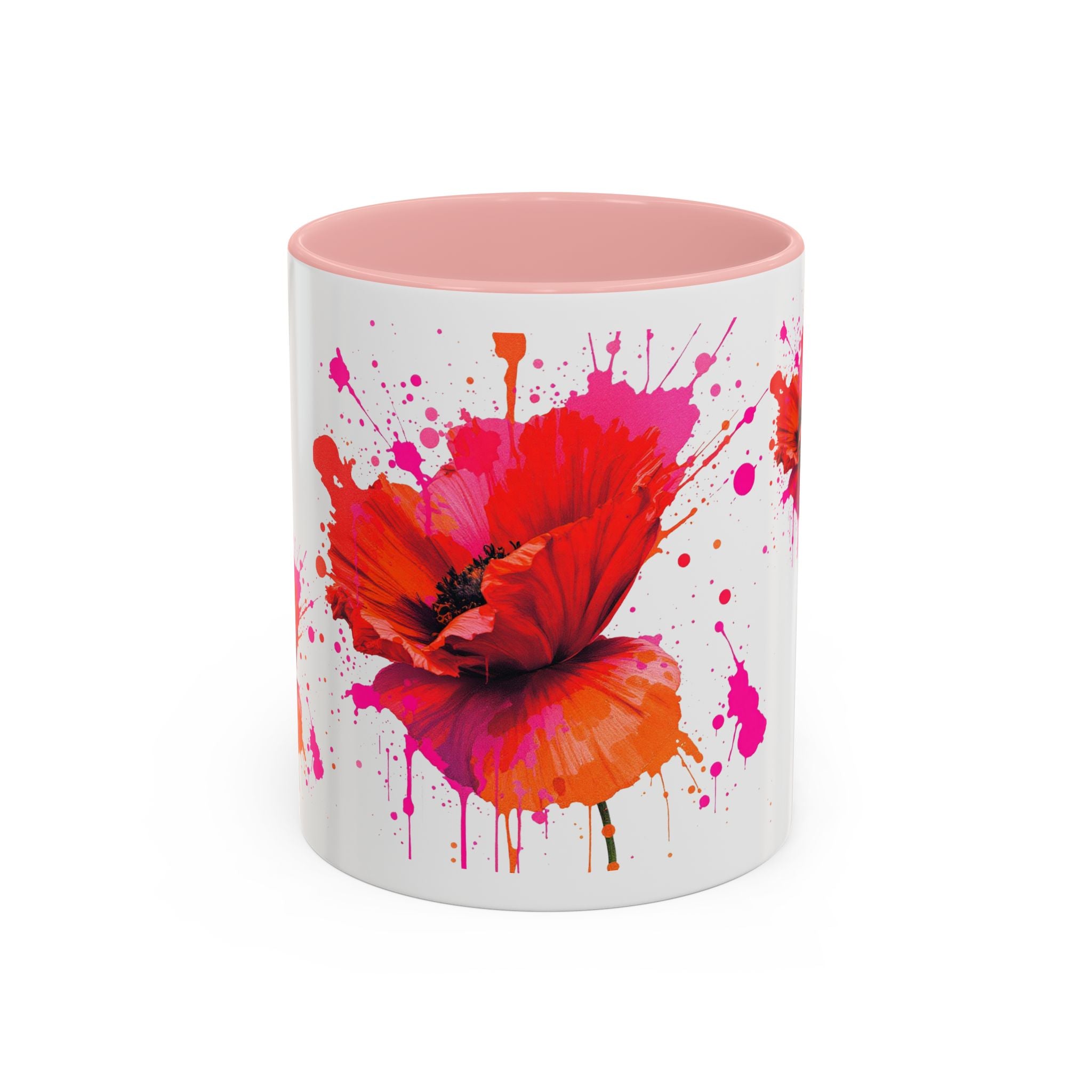 Vibrant Floral Accent Coffee Mug - Colorful Poppy Design - 11 & 15oz