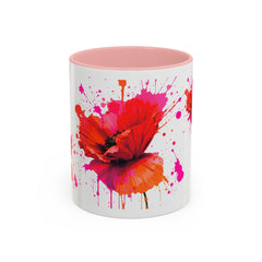 Vibrant Floral Accent Coffee Mug - Colorful Poppy Design - 11 & 15oz