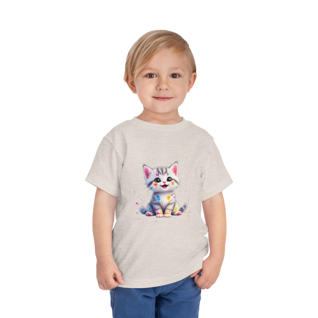 Cute Cat Toddler Tee - Whimsical Graphic Short Sleeve Shirt for Kids