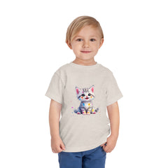 Cute Cat Toddler Tee - Whimsical Graphic Short Sleeve Shirt for Kids