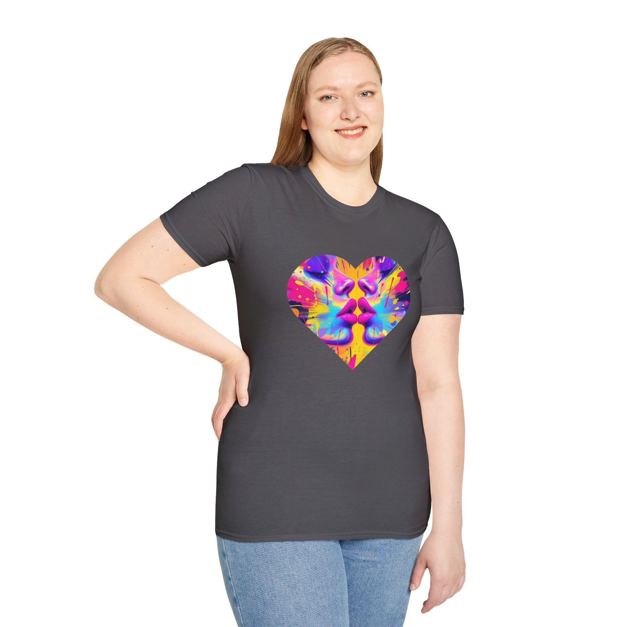 Vibrant Heart Art T-Shirt, Colorful Unisex Tee for Couples, Gift for Valentine's Day, Artistic Love Shirt, Casual Everyday Wear