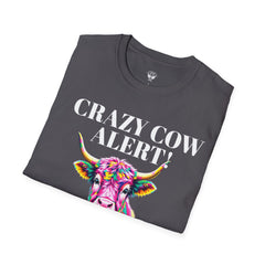 Colorful Cow Alert T-Shirt, Funny Cow Tee, Animal Lover Gift, Quirky Casual Wear, Farm Animal Shirt, Unique Graphic Tee