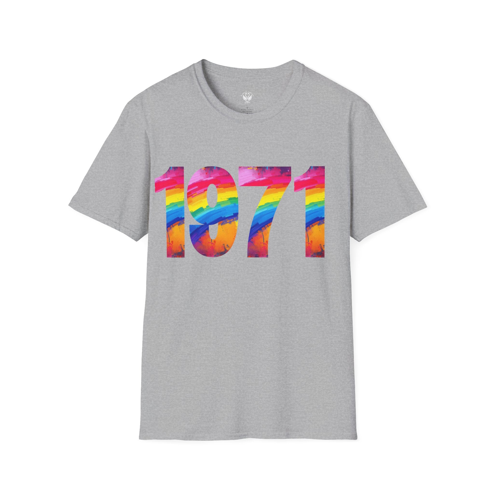 Rainbow Retro 1971 Unisex Softstyle T-Shirt | Colorful Vintage Tee for Pride, Birthdays, Casual Wear, and Everyday Style