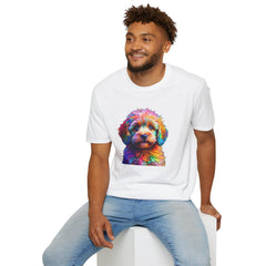 Colorful Puppy Art T-Shirt, Animal Lover Gift, Pet Owner Apparel, Fun Fashion for Dog Lovers, Unique Graphic Tee