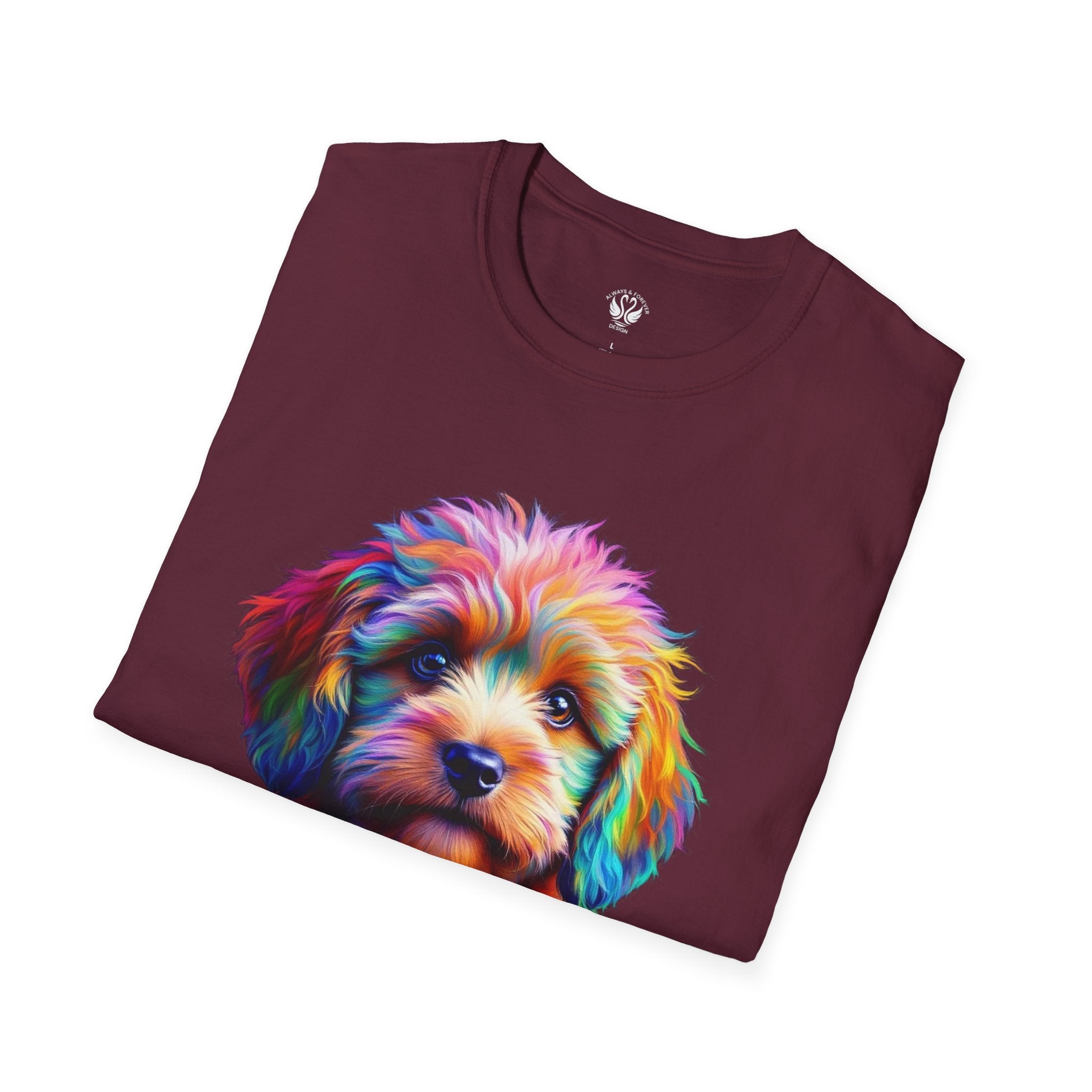 Colorful Puppy Art T-Shirt, Animal Lover Gift, Pet Owner Apparel, Fun Fashion for Dog Lovers, Unique Graphic Tee