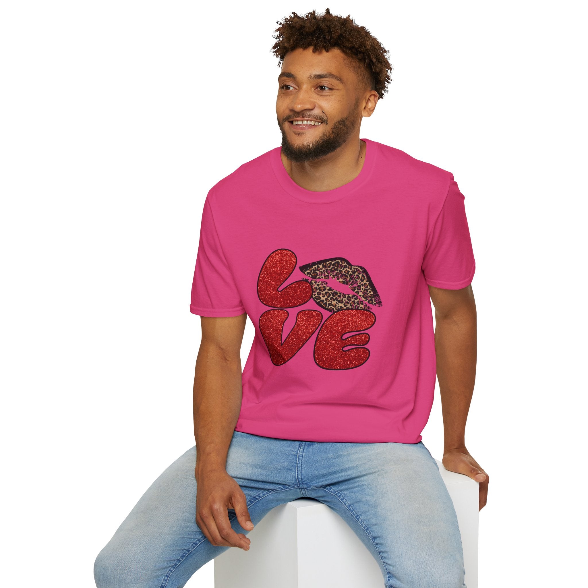 Leopard Love Graphic T-Shirt, Cute Valentine's Day Shirt, Casual Love Tee, Unisex Softstyle Top, Trendy Gift for Her