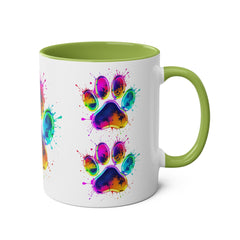 Colorful Paw Print Coffee Mug, Pet Lover Gift, Two-Tone Mug, Fun Dog Accessories, Vibrant Pet Themed Drinkware