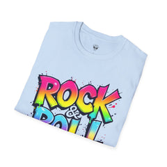 Colorful Rock & Roll Unisex Softstyle T-Shirt, Retro Tee, Music Lover Gift, Festival Wear, Rock Concert Apparel, Unisex Graphic Tee