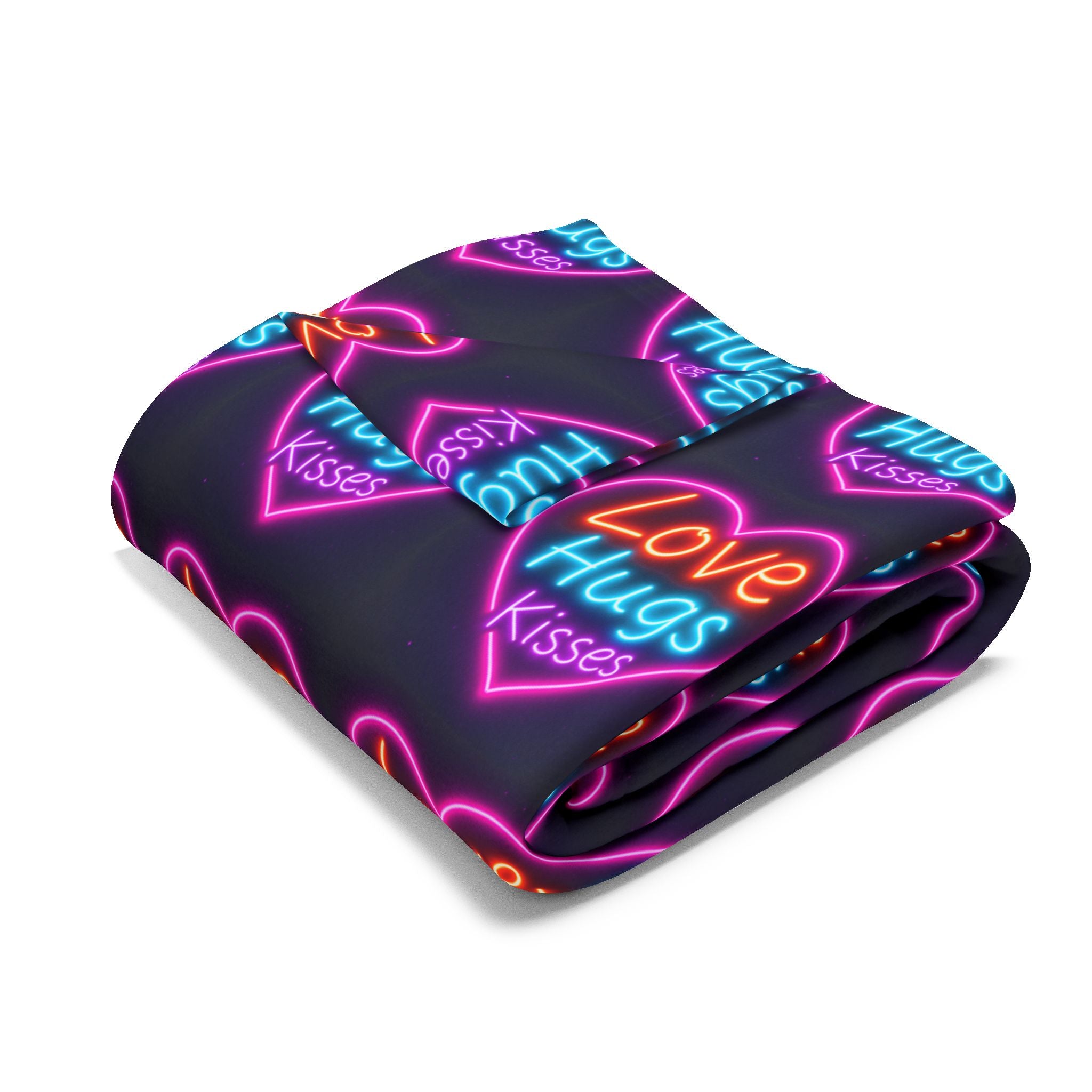 Vibrant Love Hugs Fleece Blanket - Cozy Heart Design for Comfort and Warmth