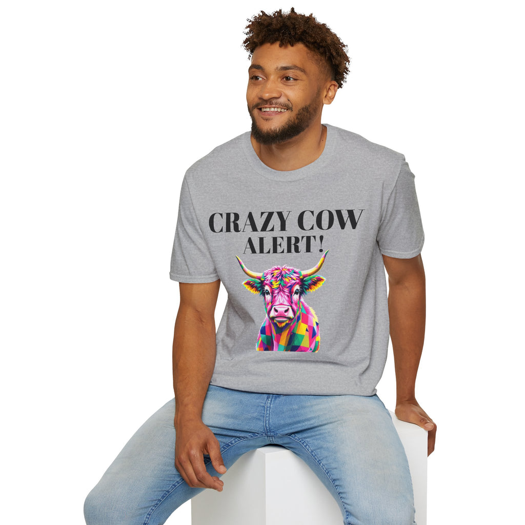 Colorful Cow Alert T-Shirt, Funny Cow Tee, Animal Lover Gift, Quirky Casual Wear, Farm Animal Shirt, Unique Graphic Tee