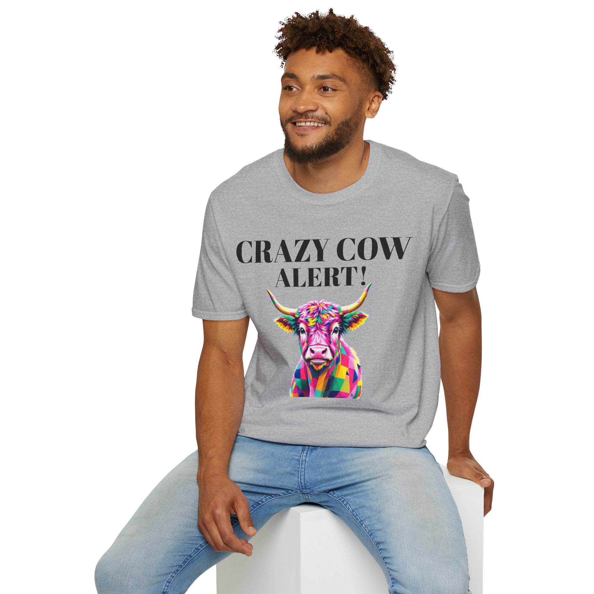 Colorful Cow Alert T-Shirt, Funny Cow Tee, Animal Lover Gift, Quirky Casual Wear, Farm Animal Shirt, Unique Graphic Tee