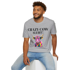 Colorful Cow Alert T-Shirt, Funny Cow Tee, Animal Lover Gift, Quirky Casual Wear, Farm Animal Shirt, Unique Graphic Tee