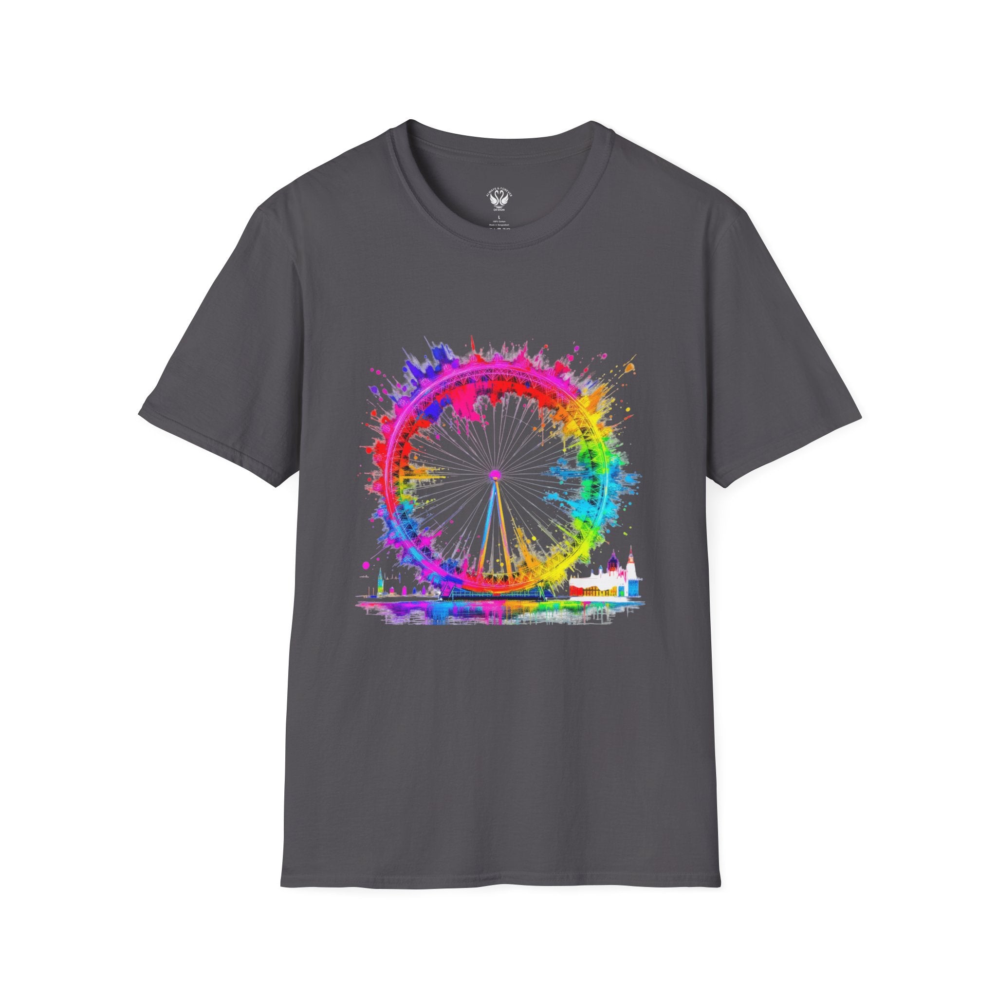 Colorful Watercolor London Eye Unisex Softstyle T-Shirt, Casual Tee, Graphic Shirt, Gift for Travel Lovers, Birthday Gift, Rainbow Art Shirt