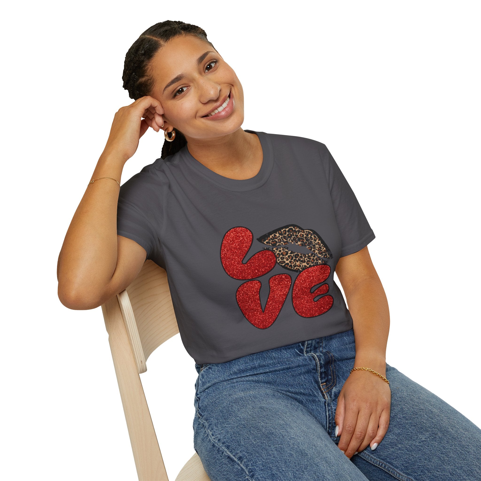 Leopard Love Graphic T-Shirt, Cute Valentine's Day Shirt, Casual Love Tee, Unisex Softstyle Top, Trendy Gift for Her