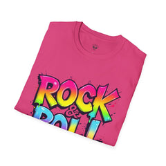 Colorful Rock & Roll Unisex Softstyle T-Shirt, Retro Tee, Music Lover Gift, Festival Wear, Rock Concert Apparel, Unisex Graphic Tee