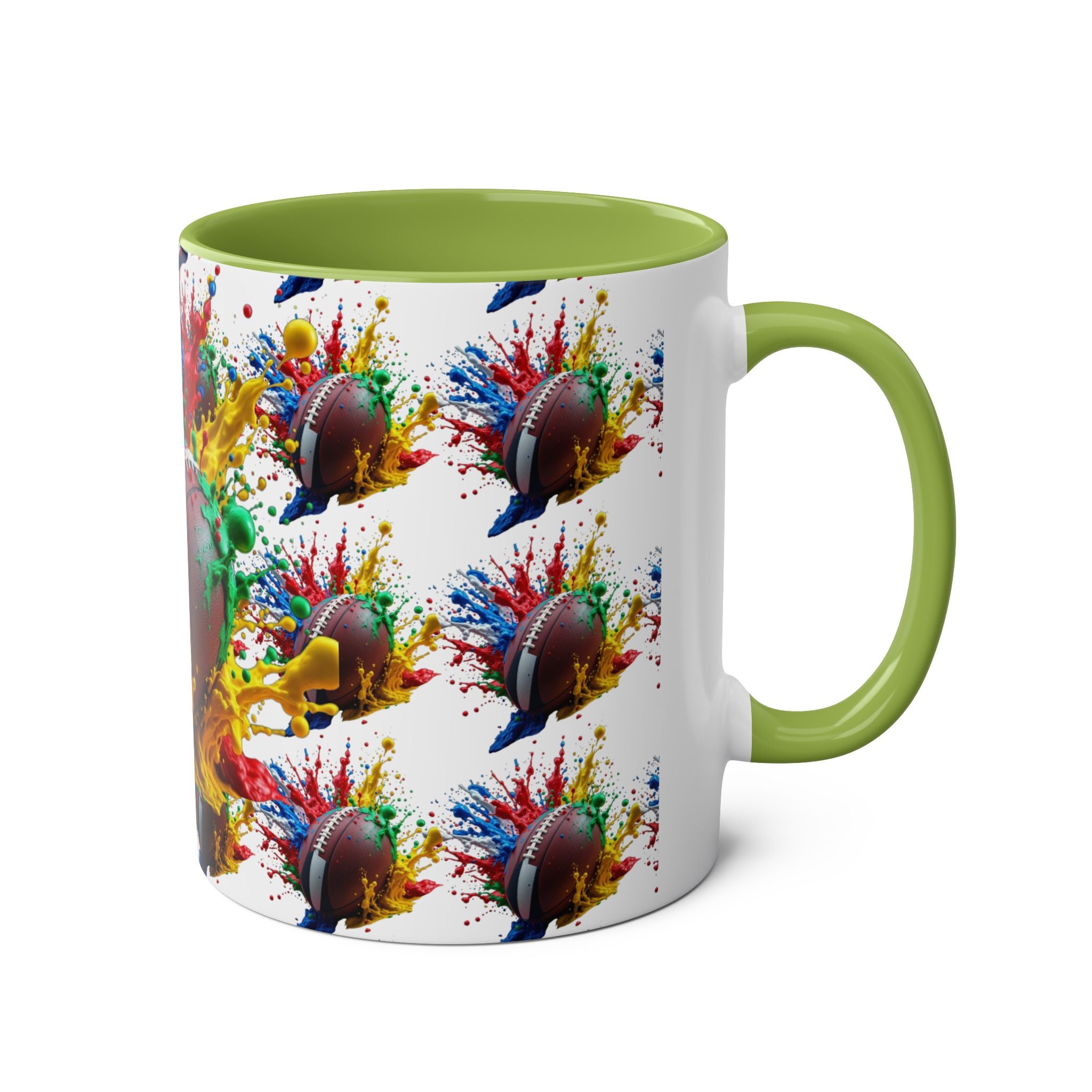 Vibrant Sports Coffee Mug, Colorful Football Design, Perfect Gift for Sports Fans, Game Day, Home Office, 11oz Two-Tone Mug