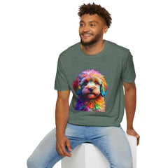 Colorful Puppy Art T-Shirt, Animal Lover Gift, Pet Owner Apparel, Fun Fashion for Dog Lovers, Unique Graphic Tee