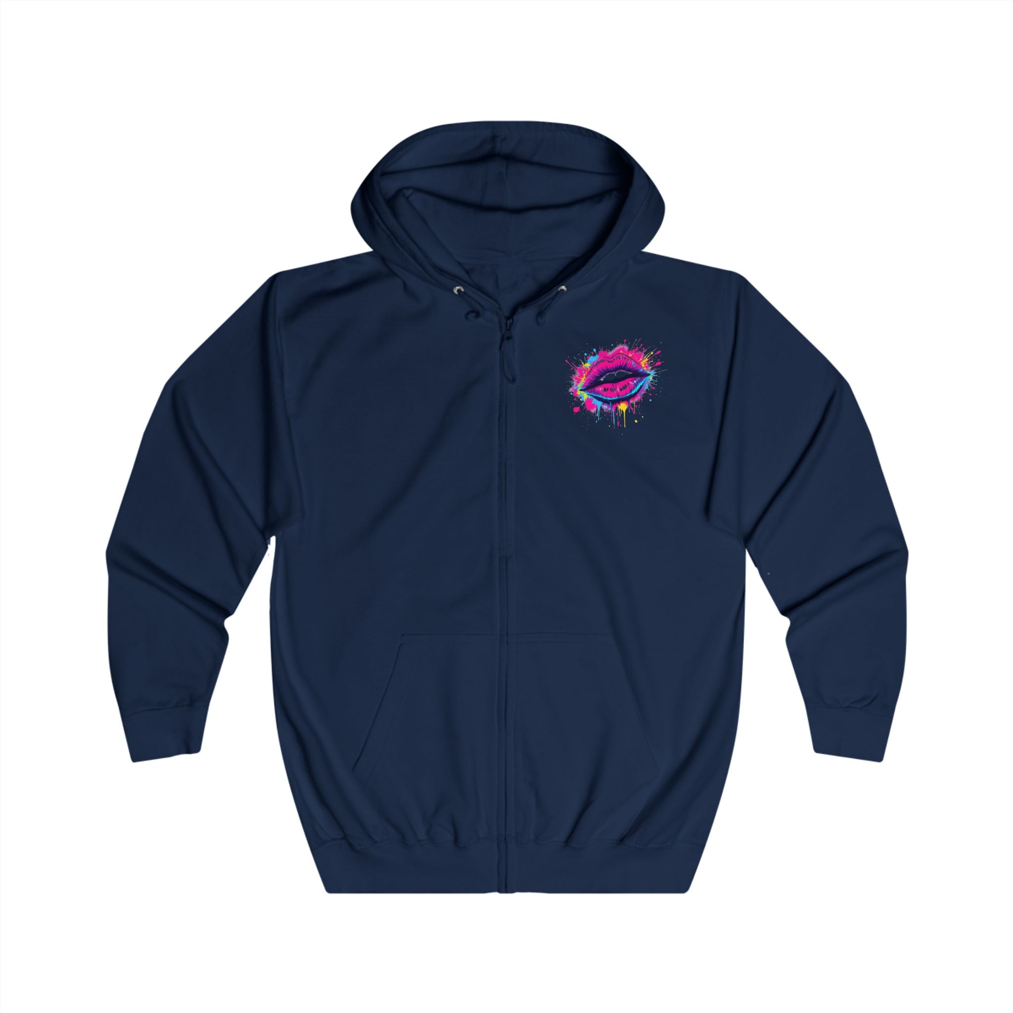 Colorful Lips Unisex Full Zip Hoodie, Graphic Hooded Sweatshirt, Trendy Streetwear, Art-Inspired Apparel, Gift for Her