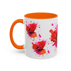 Vibrant Floral Accent Coffee Mug - Colorful Poppy Design - 11 & 15oz