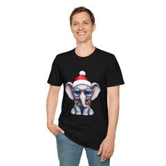 Cute Christmas Elephant T-Shirt, Unisex Holiday Tee, Fun Santa Shirt, Gift for Animal Lovers, Festive Apparel