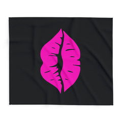 Chic Kiss Design Fleece Blanket, Cozy Throw Blanket, Glam Decor, Romantic Gift, Valentine's Day, Bedroom Essential, Unique Blanket
