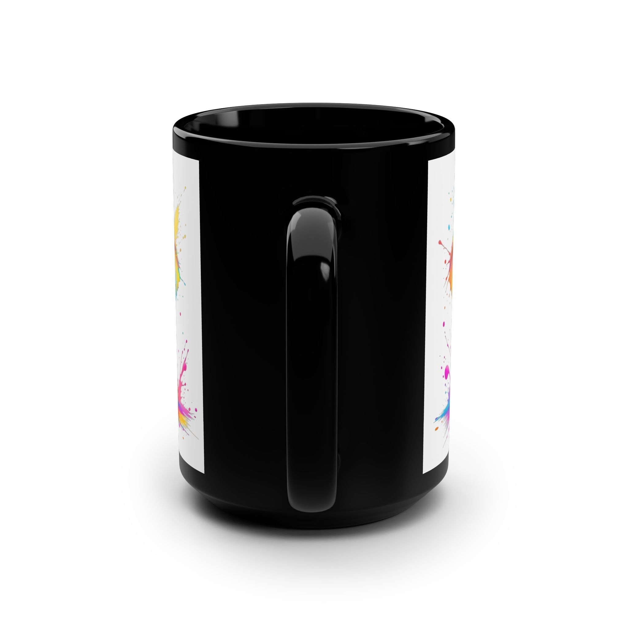 Colorful Elephant Illustration Black Mug - 15oz Artistic Coffee Cup