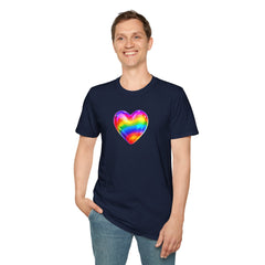 Rainbow Heart Unisex Softstyle T-Shirt, LGBTQ+ Pride Shirt, Colorful Heart Tee, Love Wins Tee, Gift for Him/Her