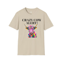 Colorful Cow Alert T-Shirt, Funny Cow Tee, Animal Lover Gift, Quirky Casual Wear, Farm Animal Shirt, Unique Graphic Tee