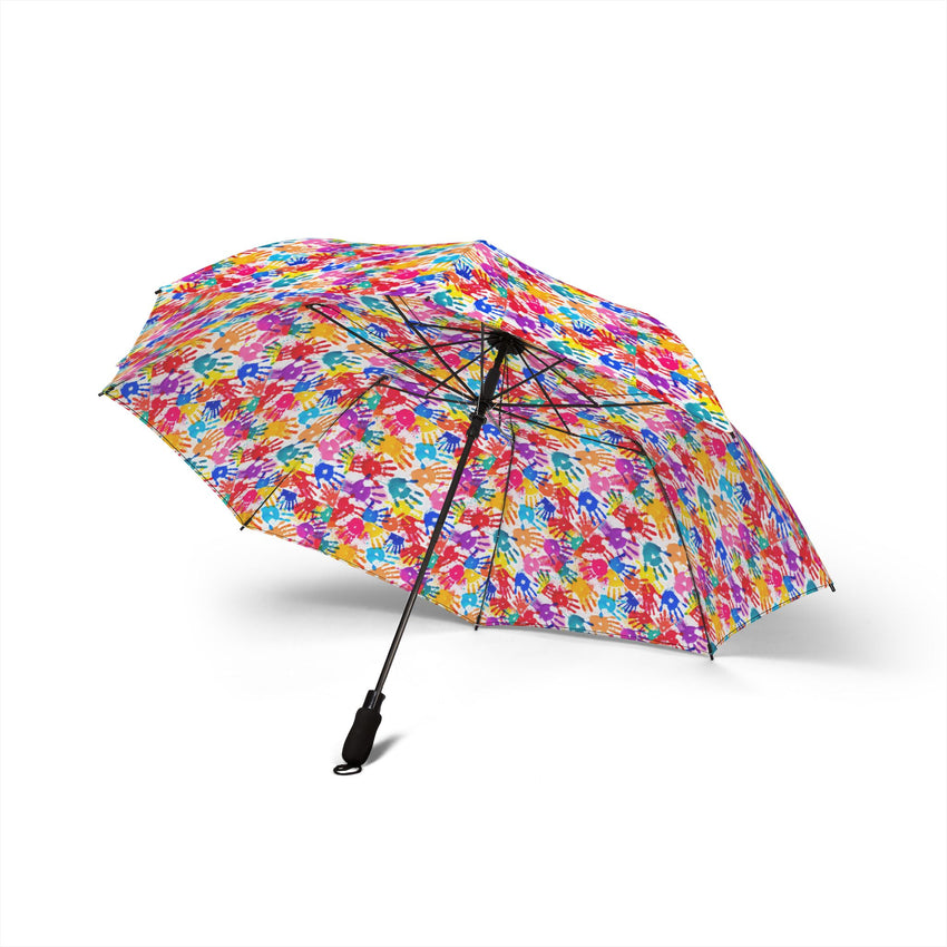 Colorful Handprint Semi-Automatic Foldable Umbrella | Fun & Stylish Rain Protection