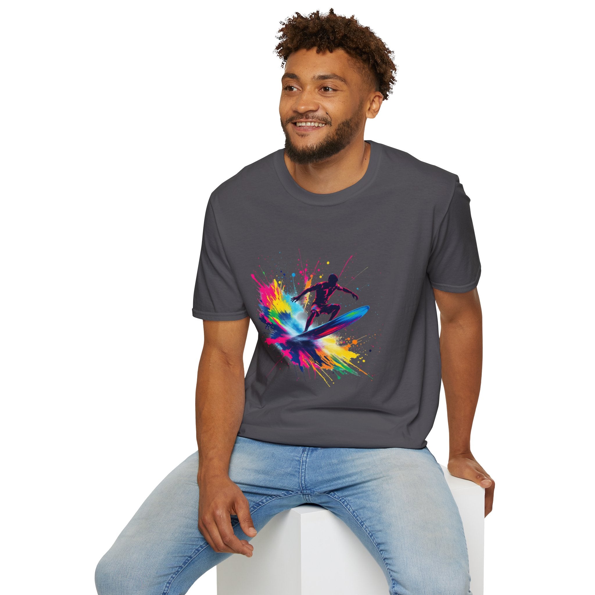 Colorful Surfing Unisex T-Shirt, Casual Beach Wear, Summer Vibes, Gift for Surfers, Beach Lovers, Graphic Tee
