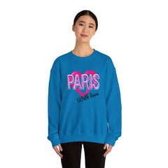 Paris Love Crewneck Sweatshirt, Gift for Her, Cozy Fashion, Travel Souvenir, Valentine's Day, Casual Style