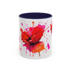 Vibrant Floral Accent Coffee Mug - Colorful Poppy Design - 11 & 15oz