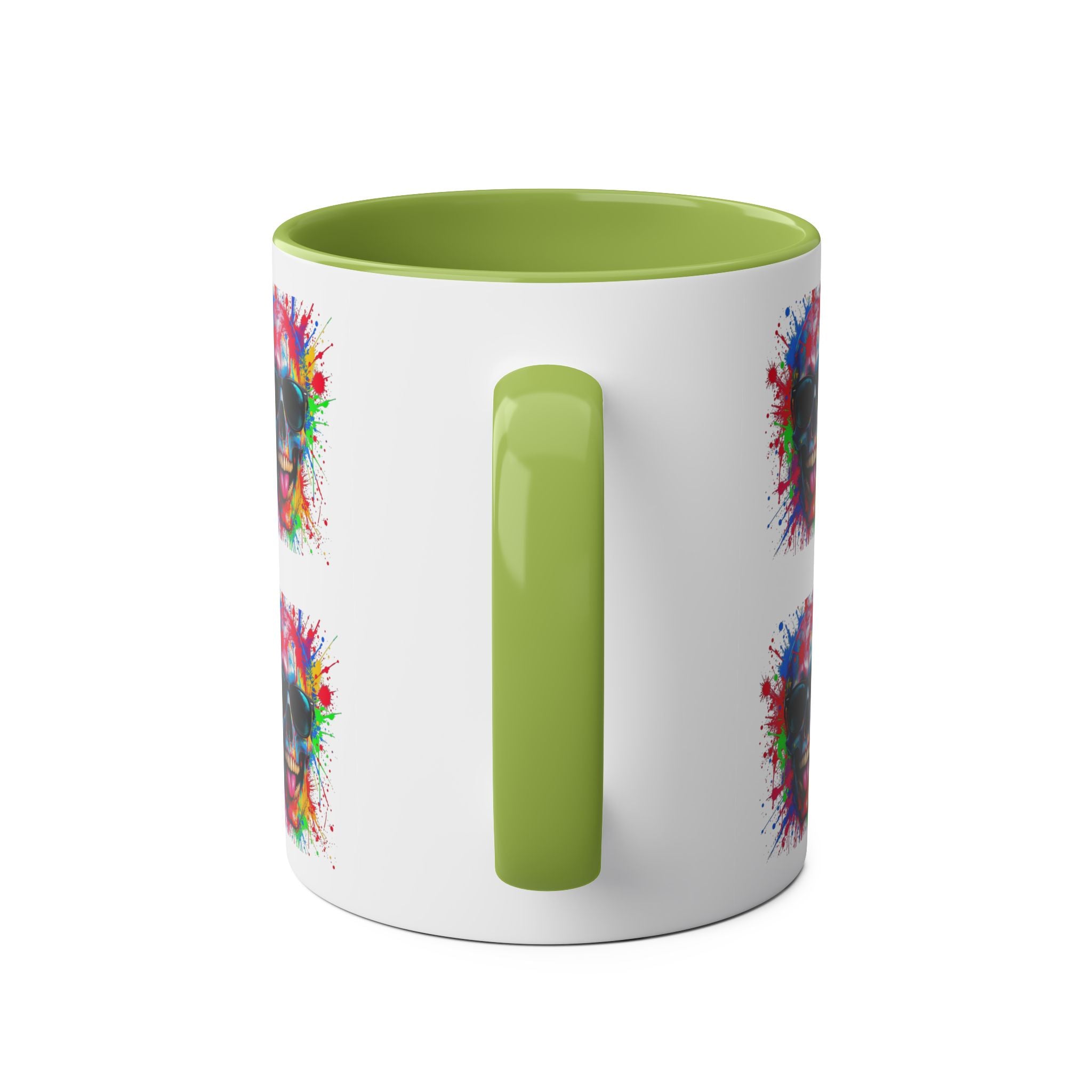 Vibrant Skull Artwork Coffee Mug - 11oz Two-Tone Design for Fun Enthusiasts