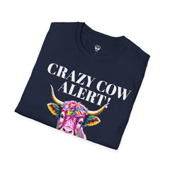 Colorful Cow Alert T-Shirt, Funny Cow Tee, Animal Lover Gift, Quirky Casual Wear, Farm Animal Shirt, Unique Graphic Tee