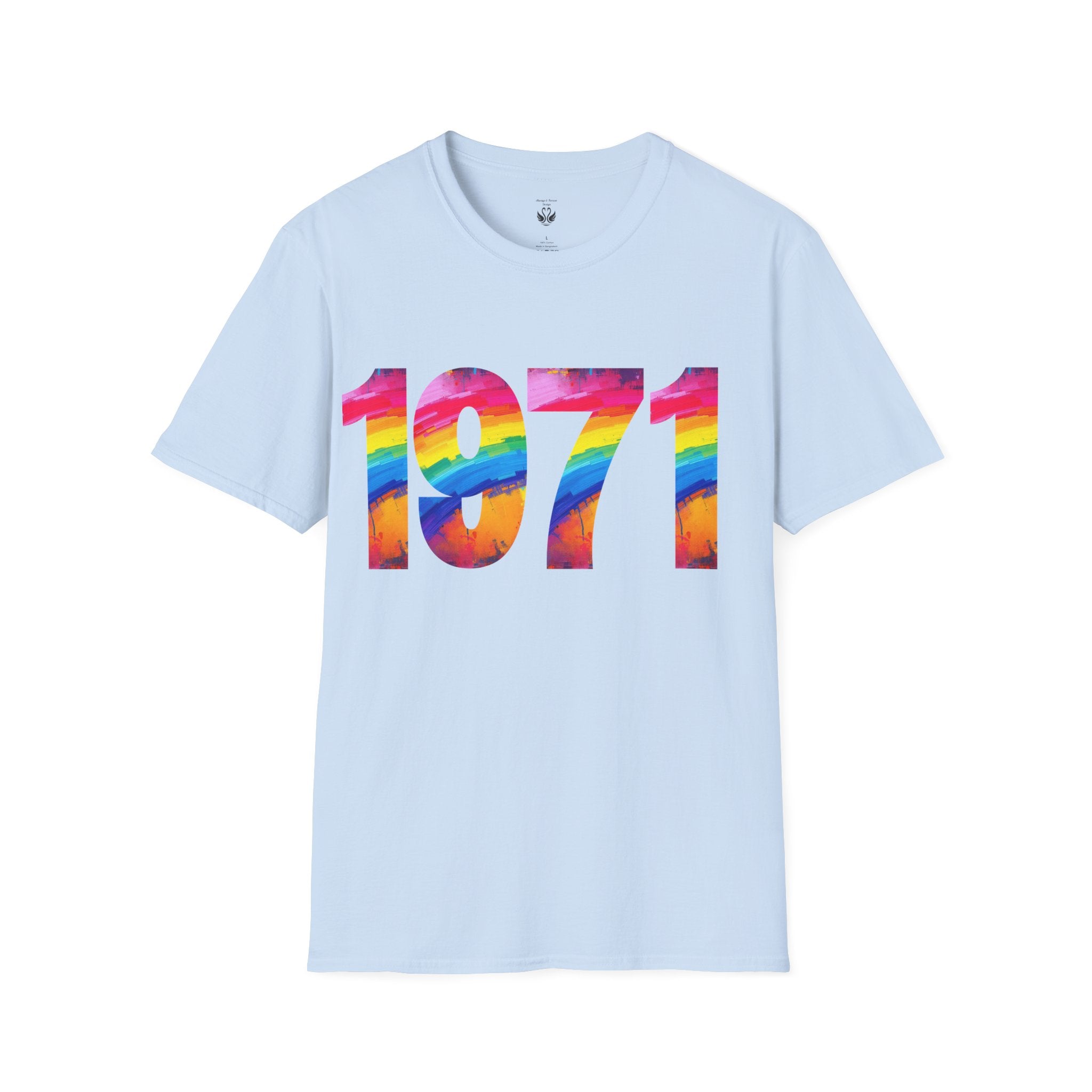 Rainbow Retro 1971 Unisex Softstyle T-Shirt | Colorful Vintage Tee for Pride, Birthdays, Casual Wear, and Everyday Style