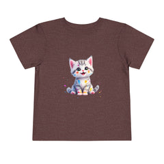 Cute Cat Toddler Tee - Whimsical Graphic Short Sleeve Shirt for Kids
