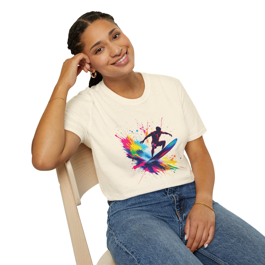 Colorful Surfing Unisex T-Shirt, Casual Beach Wear, Summer Vibes, Gift for Surfers, Beach Lovers, Graphic Tee