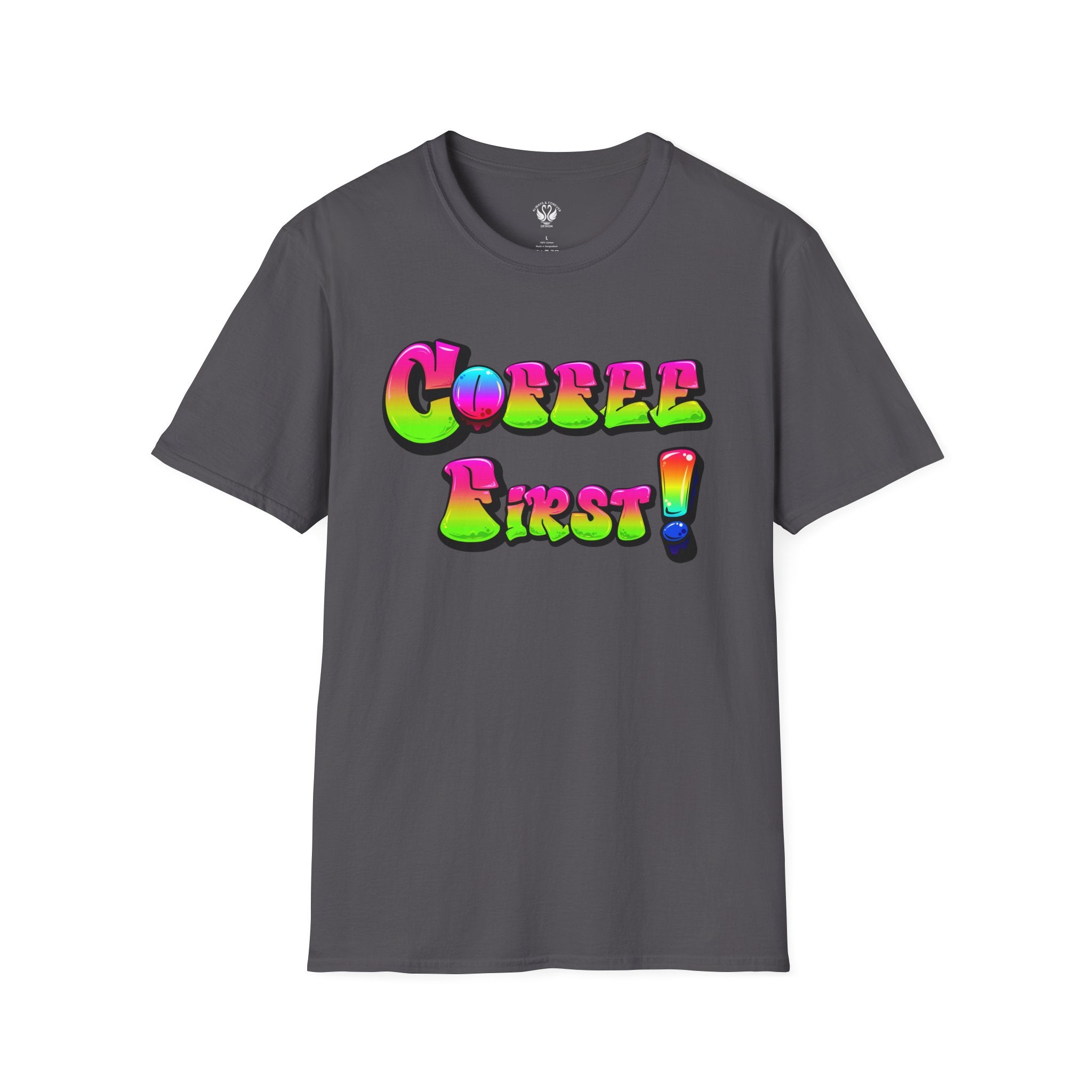 Coffee First Unisex Softstyle T-Shirt, Funny Graphic Tee, Gift for Coffee Lovers, Casual Wear, Perfect for Birthdays, Everyday Comfort